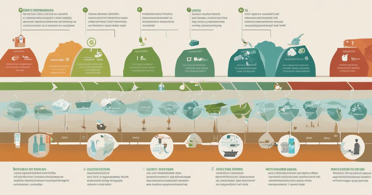 Infografika przedstawiająca cykl życia odzieży poliestrowej, od surowców po recykling, z uwzględnieniem wpływu na środowisko.