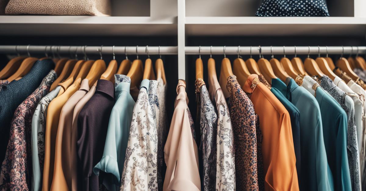 Różnorodność bluzek plus size na wieszaku w sklepie.